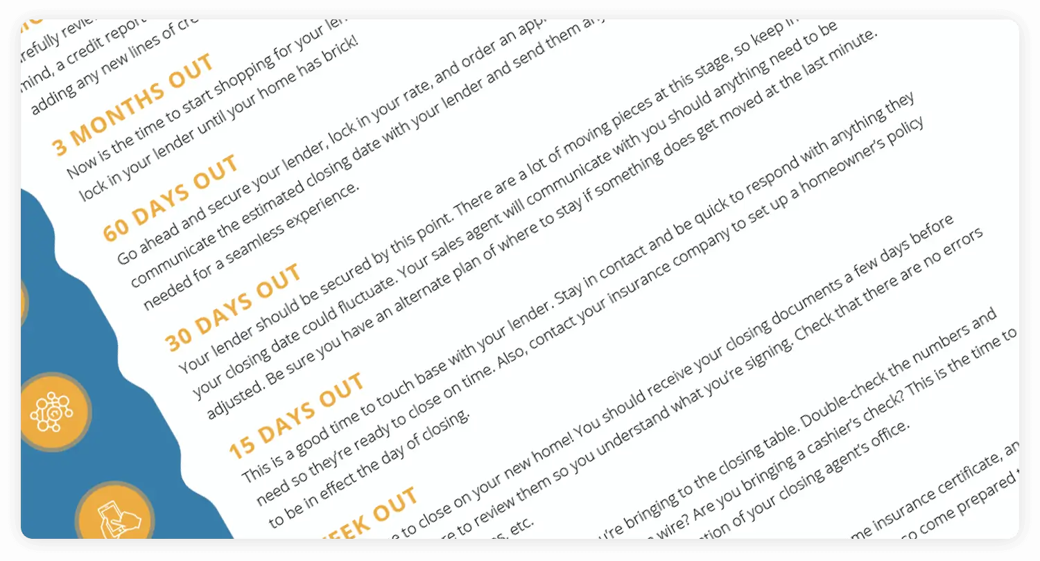 Snapshot of closing checklist.